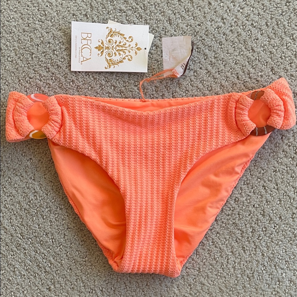 🍑 BECCA Small Orange Textured Bikini Bottom NWT | Moderate Coverage